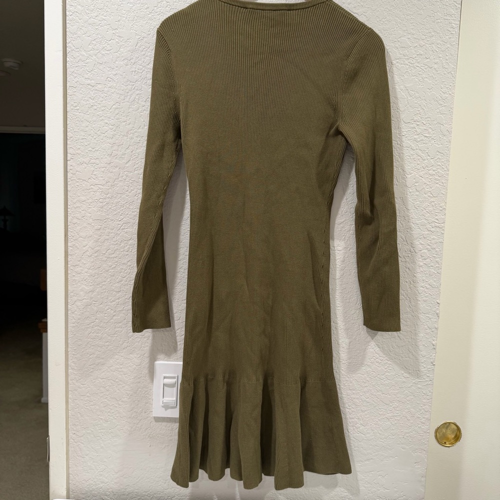 DEREK LAM 10 CROSBY Vanessa Ribbed Knit Flounce Dress In Olive Size Medium - Picture 9 of 15